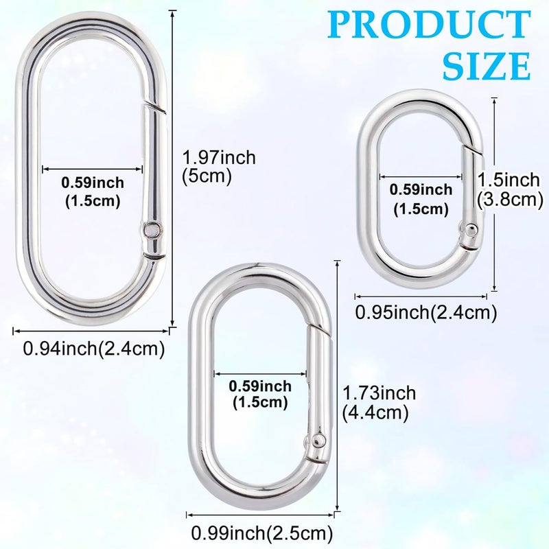 STSTR 3pcs Oval Spring Ring Clips, Metal Keyring Purse Clip, Heavy Duty Opening O Ring Carabiner for Keychains,Backpacks, Keys - Image 2